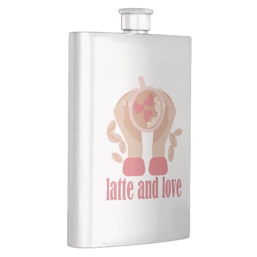 Latte en liefdesbeker, handen en koffie flacon (Rechts)