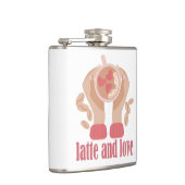 Latte en liefdesbeker, handen en koffie heupfles (Rechts)