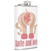 Latte en liefdesbeker, handen en koffie heupfles (Rechts)