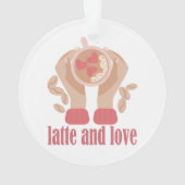 Latte en liefdesbeker, handen en koffie ornament (achterkant)