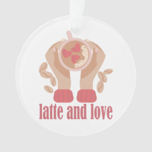 Latte en liefdesbeker, handen en koffie ornament