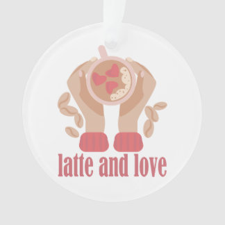 Latte en liefdesbeker, handen en koffie ornament