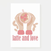 Latte en liefdesbeker, handen en koffie post-it® notes (Voorkant)