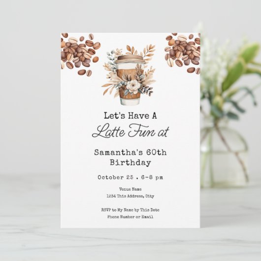 Latte Fun Coffee 60th Adult Birthday Kaart (Staand voorkant)