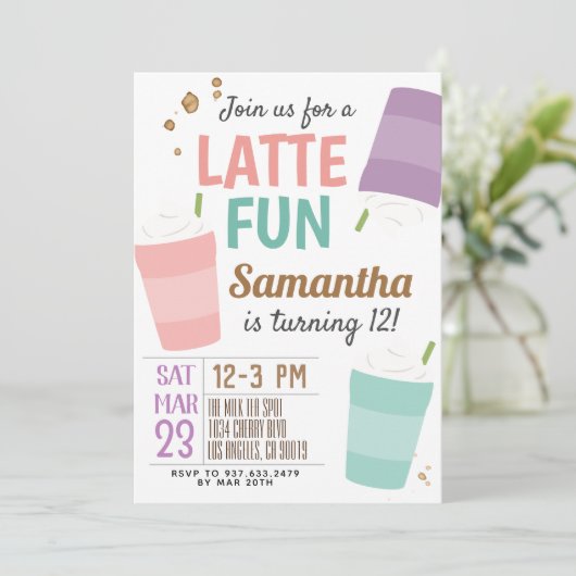 Latte Fun Coffee Birthday Uitnodiging (Staand voorkant)