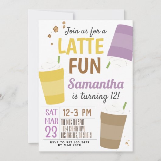 Latte Fun Coffee Birthday Uitnodiging (Voorkant)