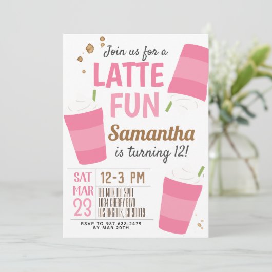 Latte Fun Coffee Birthday Uitnodiging (Staand voorkant)