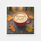 Latte Happy Herfst in een rode Mok met herfstblade Servet (Voorkant)