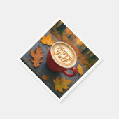 Latte Happy Herfst in een rode Mok met herfstblade Servet (Hoek)