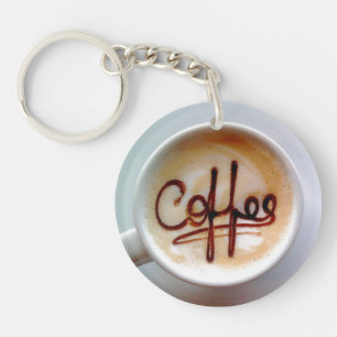 Latte koffiekopje en schotel koffie sleutelhanger