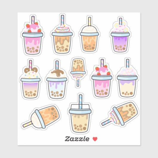 Latte leuke koffie bobba thee sticker (Vel)