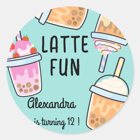 Latte leuke koffie bobba thee verjaardag ronde sticker (Voorkant)