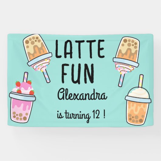 Latte leuke koffie bobba thee verjaardag spandoek (Horizontaal)