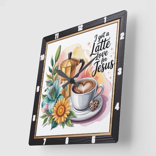 Latte Love Jesus Coffee Vierkante Klok (Hoek)