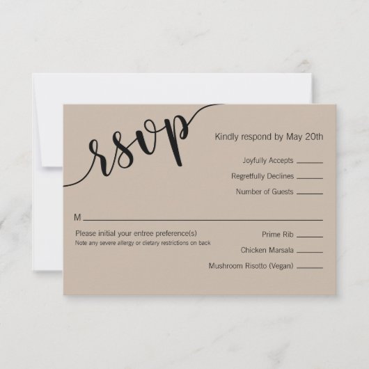 Latte Mocha Zwarte Liefde Script Minimaal RSVP Kaa Kaartje (Voorkant)