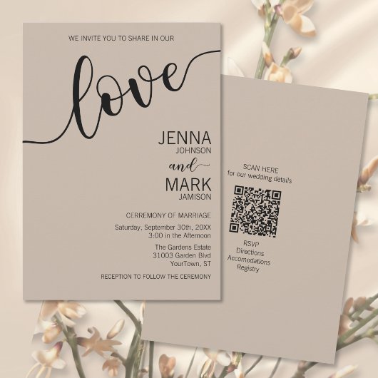 Latte Mocha Zwarte Liefde Script Minimalistische T Kaart
