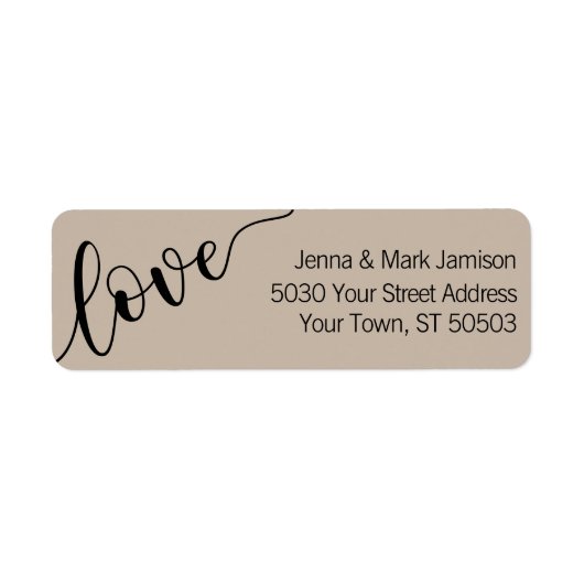 Latte Mocha Zwarte Liefde Script Retouradres Etiket (Voorkant)