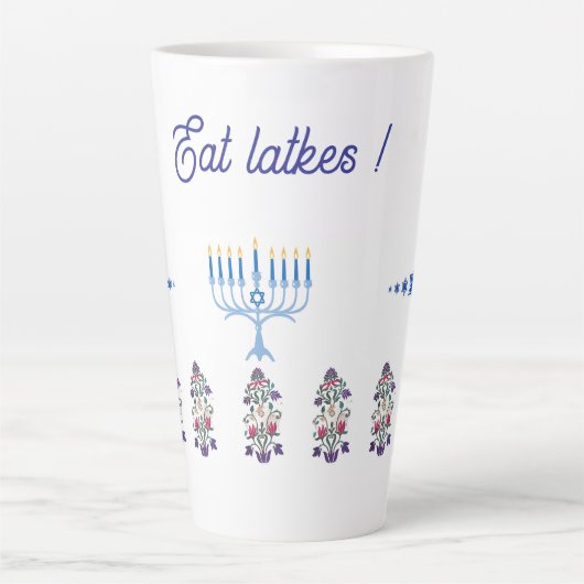 Latte Mok Chanoeka thema met bloemen menora (Voorkant)