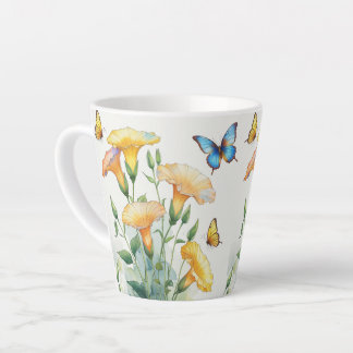 Latte Mok - Gele ochtendglorie en vlinders