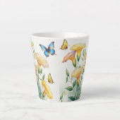 Latte Mok - Gele ochtendglorie en vlinders (Voorkant)