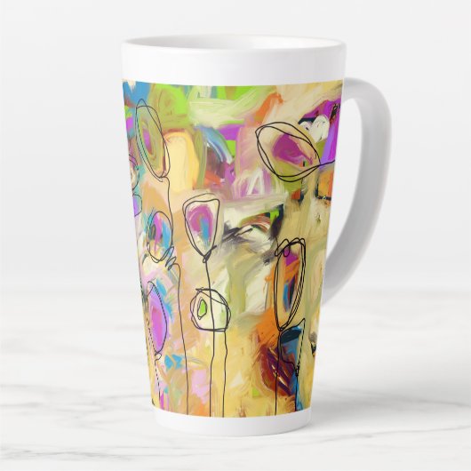 Latte Mok met Abstracte bloemen (Rechterhoek)