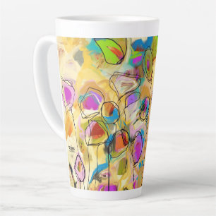 Latte Mok met Abstracte bloemen