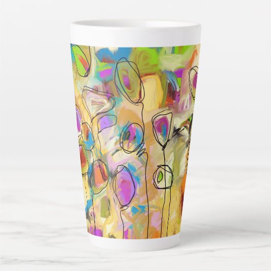 Latte Mok met Abstracte bloemen (Voorkant)