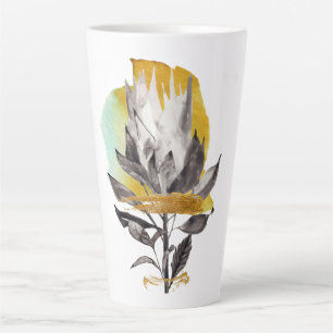Latte Mok met proteabloem met goud
