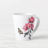 Latte Mok - Roze pioenbloemen, vlinder (Rechterhoek)