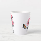 Latte Mok - Roze pioenbloemen, vlinder (Voorkant)