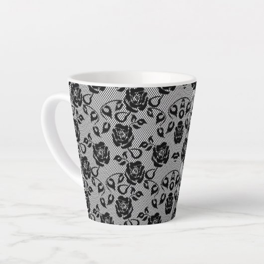 Latte mokkop zwart kant met rozen mok (Linkerhoek)