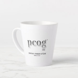 Latte Mug 12 oz flaired - "pcog" aconym and words Latte Mok