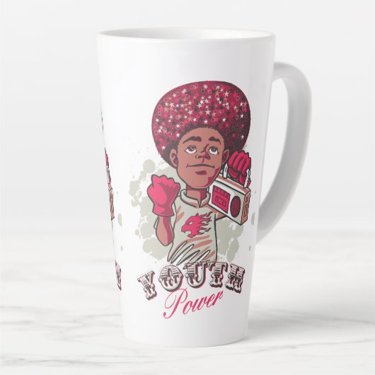 Latte Mug – YOUTH Power Afro & Boombox Urban  Latte Mok (Rechterhoek)