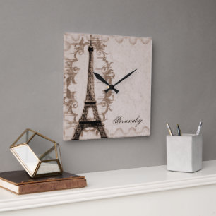 Latte Paris Grunge Wall Clock Vierkante Klok