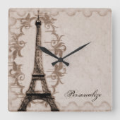 Latte Paris Grunge Wall Clock Vierkante Klok (Voorkant)