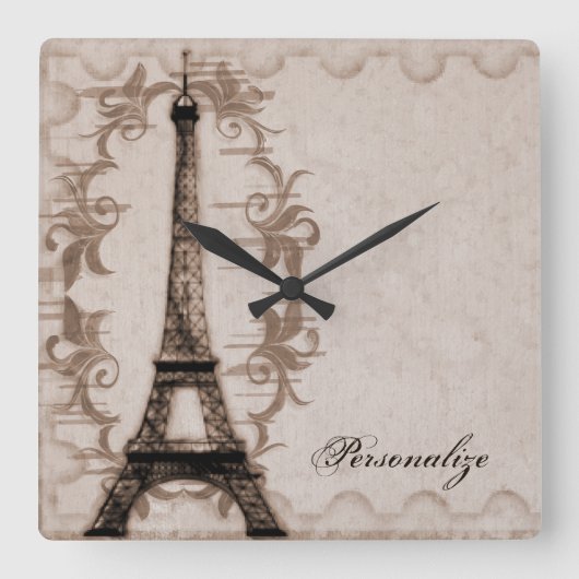 Latte Paris Grunge Wall Clock Vierkante Klok (Voorkant)