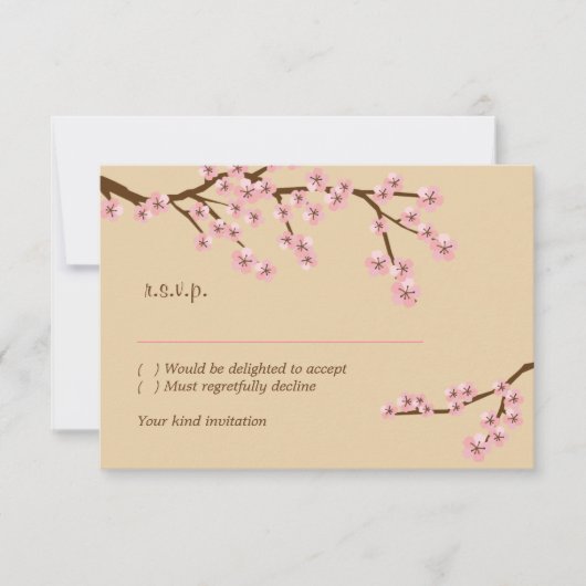 Latte & Roze Kersenbloesem RSVP met enveloppen (Voorkant)
