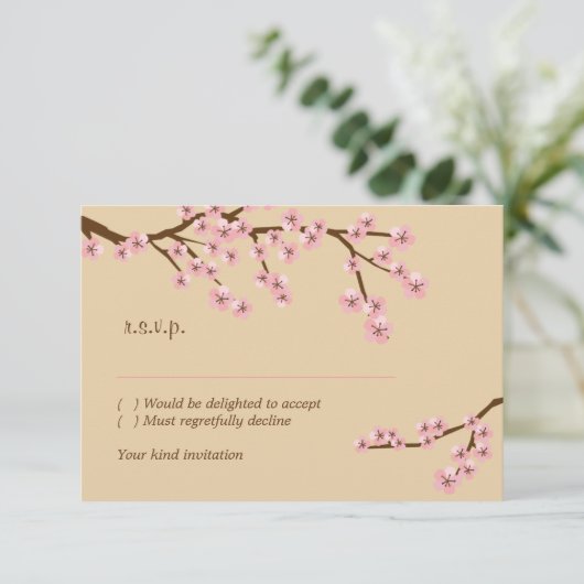 Latte & Roze Kersenbloesem RSVP met enveloppen (Staand voorkant)