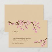 Latte & Roze Kersenbloesem RSVP met enveloppen (Voorkant / Achterkant)