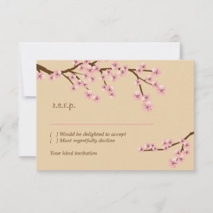 Latte & Roze Kersenbloesem RSVP met enveloppen Kaartje