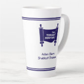 LATTE: TORAH MINYAN, ADON OLAM SHABBAT SHALOM 17oz Latte Mok (Rechterhoek)