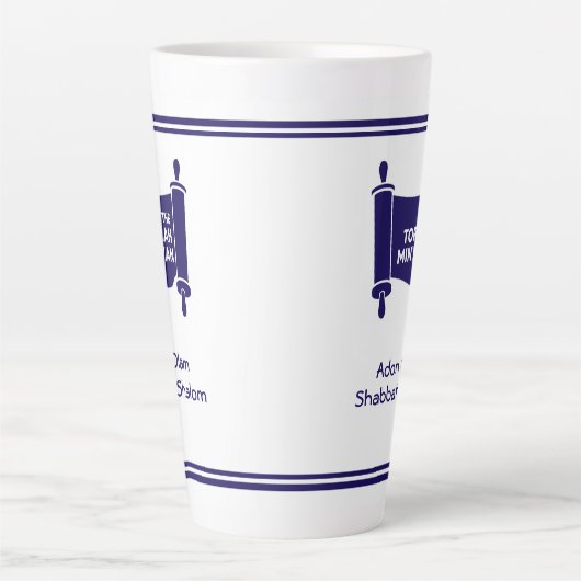 LATTE: TORAH MINYAN, ADON OLAM SHABBAT SHALOM 17oz Latte Mok (Voorkant)