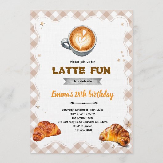 Latte verjaardag brunch feest uitnodiging  (Voorkant)