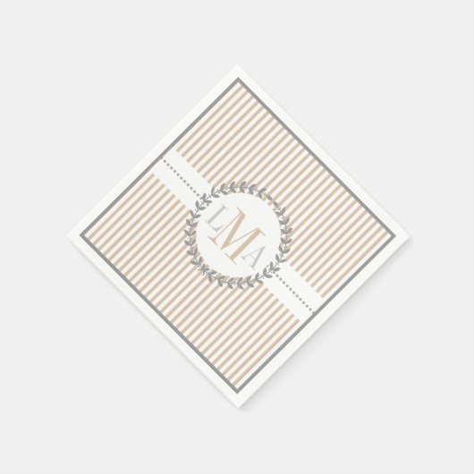 Latte, wit gestreepte patroon bruiloft servetten (Hoek)