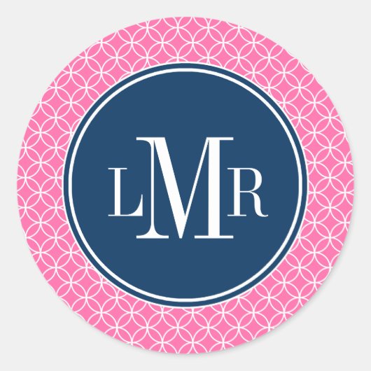 Lattice Cirkels Patroon Monogram Ronde Sticker (Voorkant)