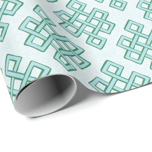 Lattice Endless Knot Textured in Green and Aqua Cadeaupapier (Rol Hoek)