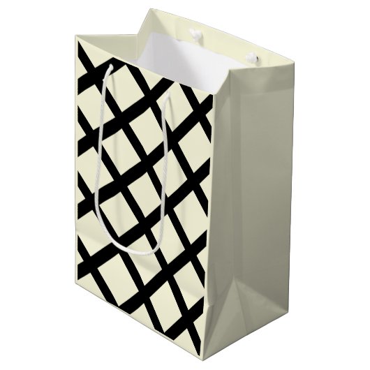 Lattice Gift Bag (Crème & Zwart) Medium Cadeauzakje (Voorkant Gekanteld)