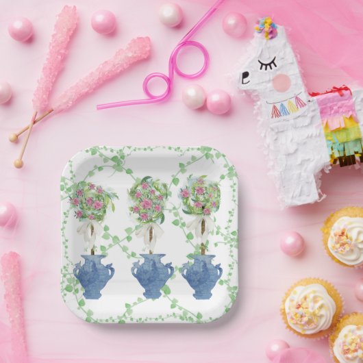 Lattice Green Topiary Rozen Ginger jars jar Papieren Bordje (Feest)