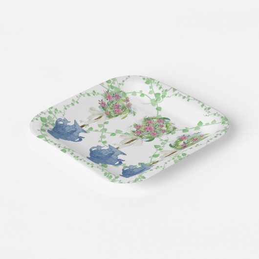 Lattice Green Topiary Rozen Ginger jars jar Papieren Bordje (Gebogen)