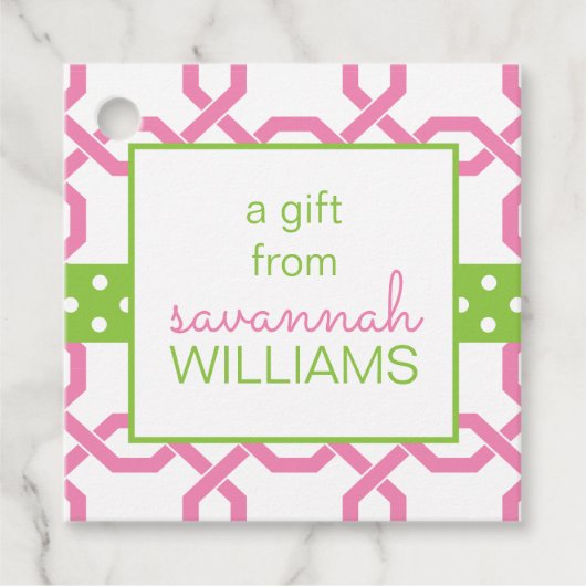 Lattice & Grosgrain Gepersonaliseerde Gift of Favo Bedankjes Labels (Voorkant)